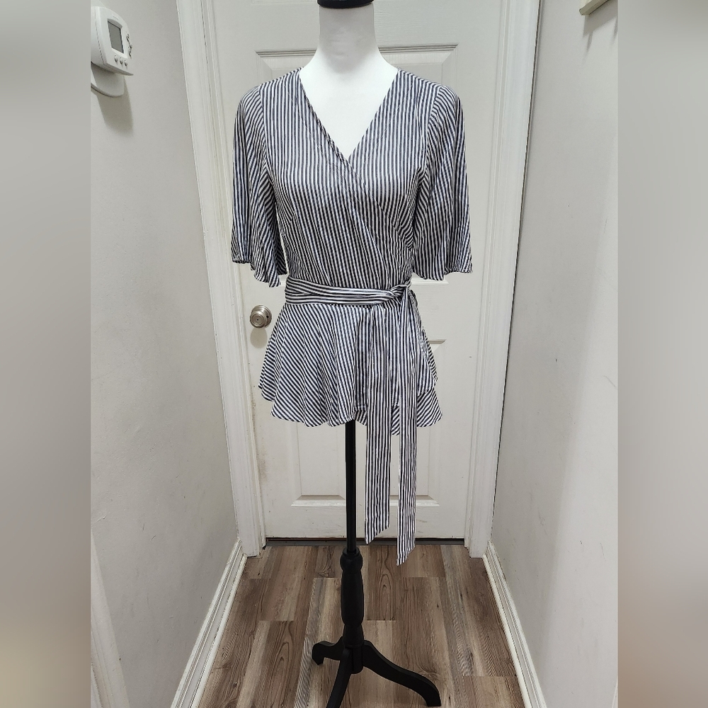 Loft Striped V-Neck Wrap Top